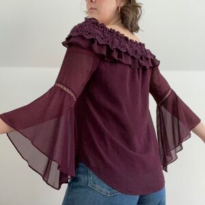 White House Black Market Plum Ruffle Blouse